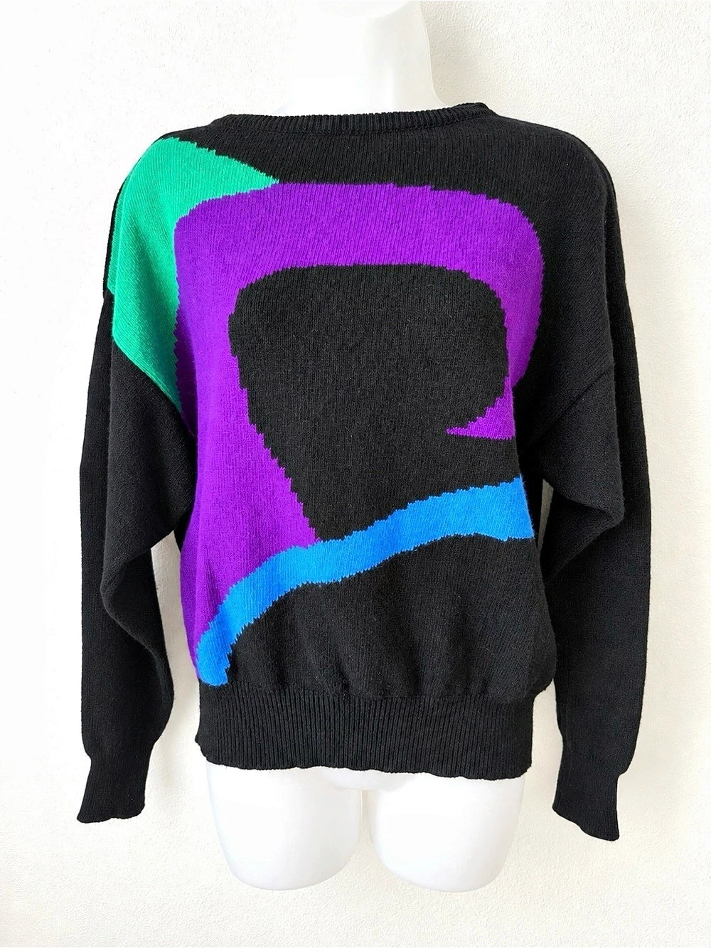 Vintage Benetton Wool Angora Sweater 48 Abstract Colorblock Made Italy